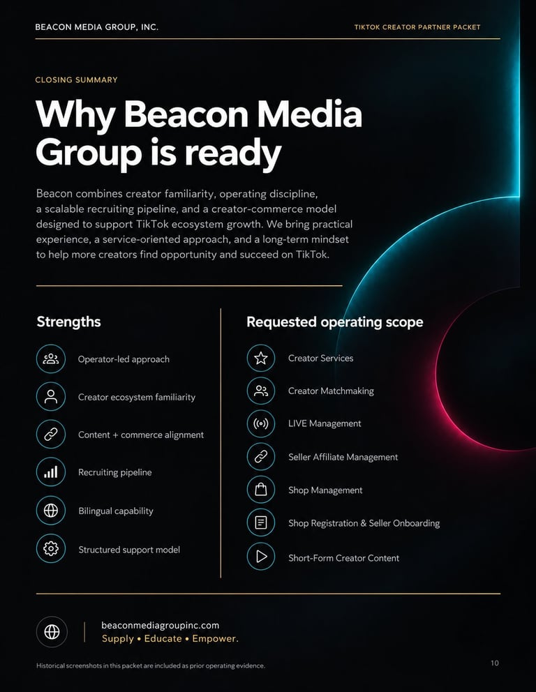 Beacon operating strengths and creator services scope overview